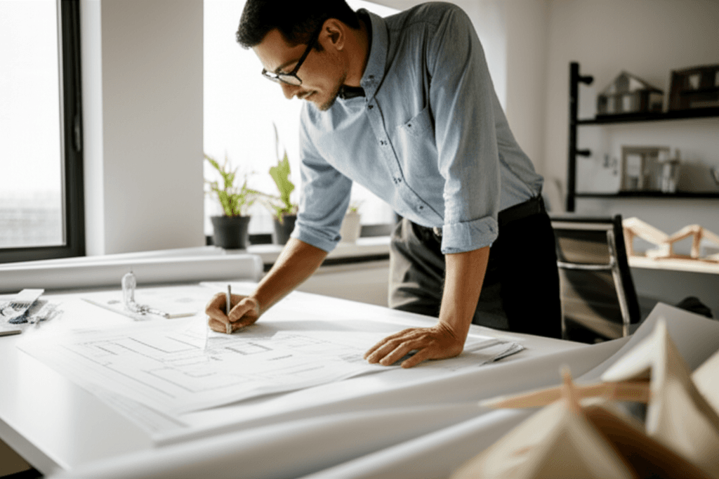 Architect working on house plans